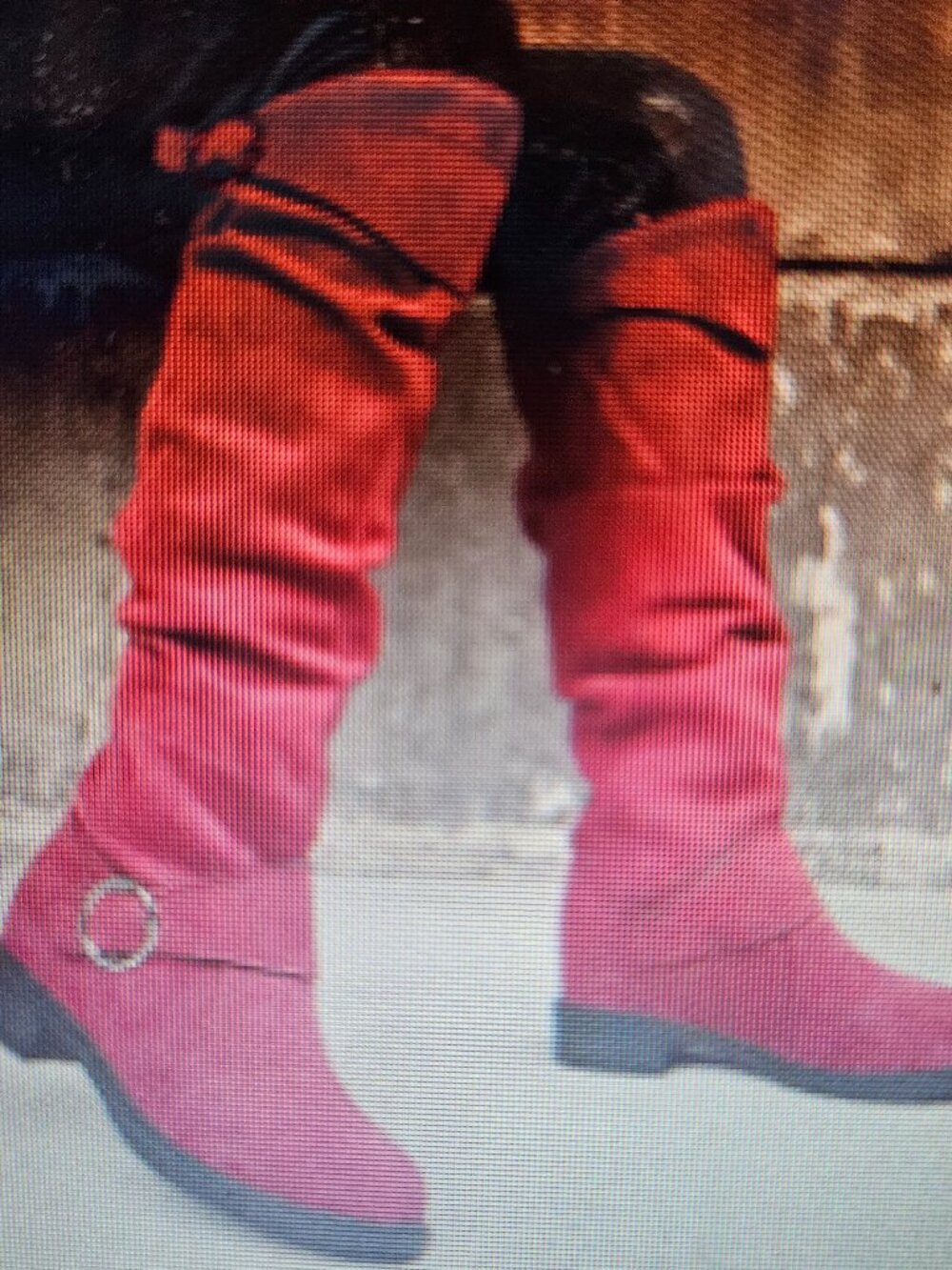 Stunning Red Faux Suede Slouchy Knee-High Size 10 Pull On Boots